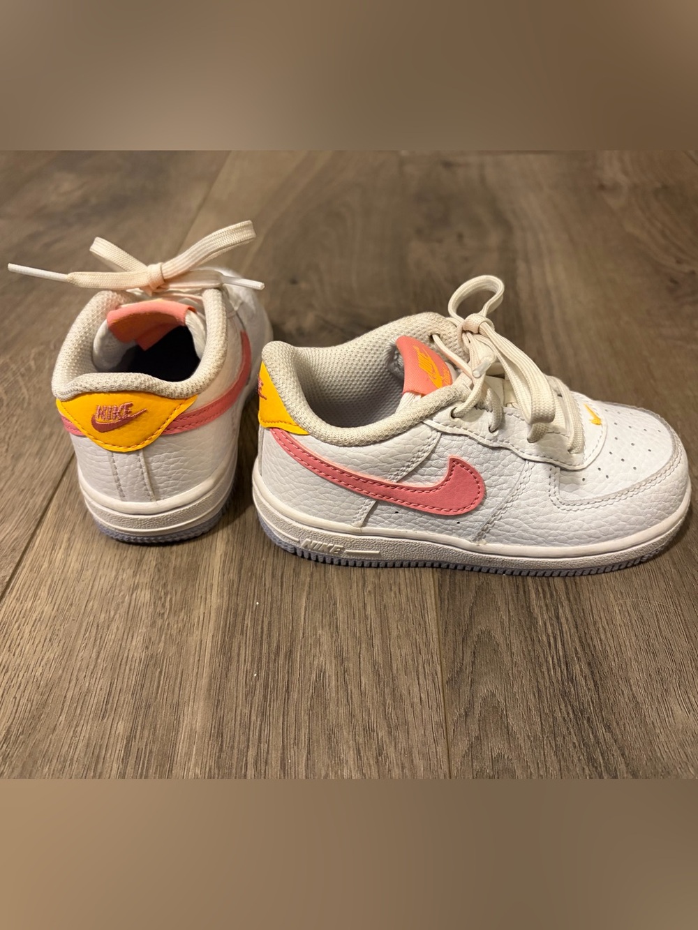 Nike Force 1 Low TD Shoes  'White Coral Chalk'  FJ3486-100 Little Girls Size 8C